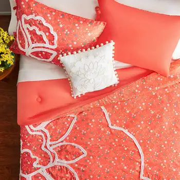Женский комплект одеял из полиэстера кораллового цвета с хохолком из 4 предметов /Queen-Size