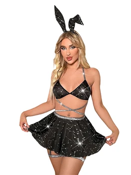 Женский костюм Кролика, комбинезон, боди, без рукавов, с меховой отделкой, бархатный комбинезон для девочки-кролика, костюм аниме для косплея