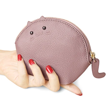 Женский кошелек с мультяшным милым котом из натуральной кожи, модный женский кошелек большой емкости на короткой молнии для девочек, сумка для наушников