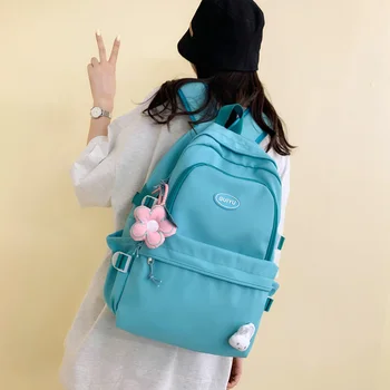 женский школьный рюкзак, милые сумки для девочек, подростков средней школы, сумка для книг, украшение в виде кавайного цветка и кролика