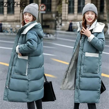 Женское 2023 Новое зимнее пальто, куртка, женская пуховая куртка в Корейском стиле с капюшоном, длинные Женские хлопковые парки выше колена, куртка