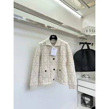 Женское вязаное шерстяное пальто, высококачественная дизайнерская осенняя женская куртка нового стиля, роскошная зимняя одежда A10480