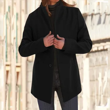 Женское осенне-зимнее повседневное простое шерстяное пальто средней длины на пуговицах в стиле ретро, длинное платье, женское пальто Petite
