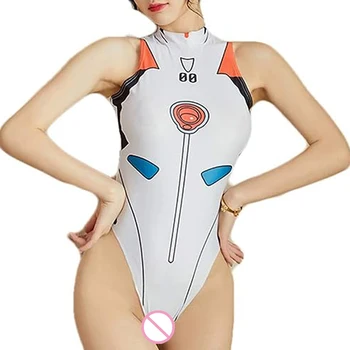 Женское сексуальное нижнее белье для косплея в стиле аниме, костюм Каваи, Цельный милый купальник с высокой талией, Облегающее боди с высоким вырезом.