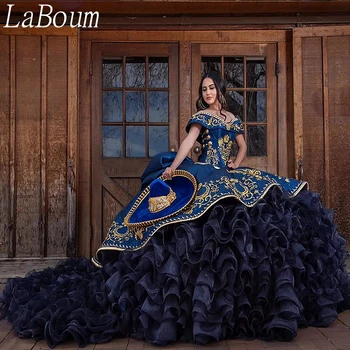Женское элегантное пышное платье LaBoum с вышивкой, аппликации, бант, с открытыми плечами, бальное платье с рюшами, Vestidos De 15 Años Sweet 16