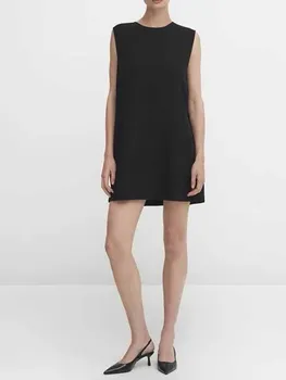 Женщины 2023 Лето, Новое шикарное модное Черное облегающее мини-платье с круглым вырезом, винтажные женские платья без рукавов на молнии сзади, robe Mujer