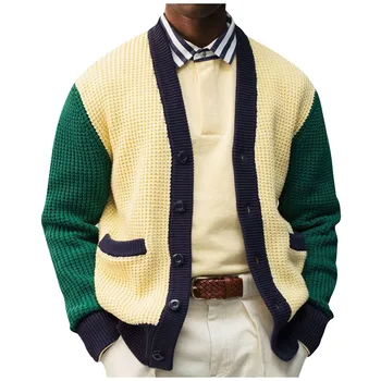 Зимний мужской вязаный свитер, утолщенный Контрастный кардиган, Модная теплая куртка 2023, Новое плюшевое пальто с капюшоном, ملابس ملراال