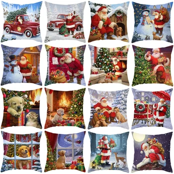 Зимняя снежная сцена, Новогодний Санта-Клаус, собачьи упряжки, Рождественская елка, спальня, гостиная, Диван, ресторан, наволочка для сиденья.