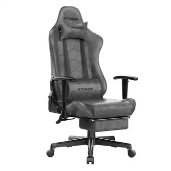 Игровое кресло GTRACING с подставкой для ног, эргономичное кожаное кресло с откидывающейся спинкой, серое игровое кресло, компьютерное кресло, офисное кресло