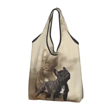 Изготовленные на заказ крутые сумки для покупок в стиле французского бульдога, женские портативные сумки для покупок в продуктовых магазинах большой емкости, сумки для домашних собак