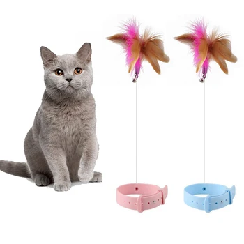 Интерактивные игрушки для кошек, забавная палочка-дразнилка из перьев с колокольчиком, ошейник для домашних животных, палочка-дразнилка для котенка, обучающие игрушки для кошек, принадлежности