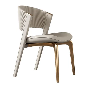 Итальянский легкий Роскошный обеденный стул для дома, чрезвычайно простой Дизайнерский обеденный стул для переговоров из массива дерева и кожи высокого класса