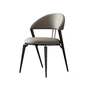 Итальянский Легкий Роскошный обеденный стул с минималистичной постмодернистской спинкой из нержавеющей стали, индивидуальное Творческое кожаное кресло