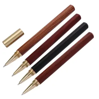 Канцелярские принадлежности, пишущие инструменты, металлический колпачок, черная шариковая ручка, деревянная ручка-роллер, латунная ручка, металлическая гелевая ручка, шариковая ручка-роллер