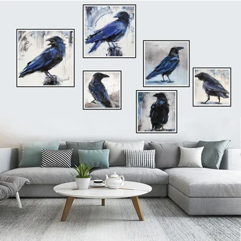 Картина с вороном Оригинальное настенное искусство с птицами Плакаты и принты с изображением Вороны Картины на холсте Домашний декор для спальни