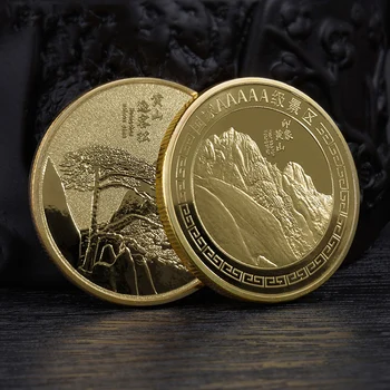 Китайские Позолоченные монеты Гора Хуаншань Поздравительная Сосна Живописное место Памятная Монета для туриста