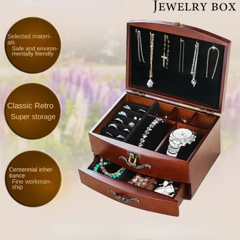 Классические винтажные коробки для хранения ювелирных изделий Изысканная ручная шкатулка из массива дерева, кольцо, ожерелье, серьги, футляр, высококачественные деревянные коробки