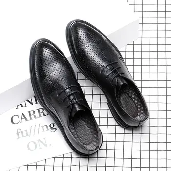 Кожаные Мужские Официальные Туфли Ручной работы, Классические Оксфорды Цельного Кроя, Деловые Свадебные Модельные туфли с Простым Носком на шнуровке для Мужчин B7