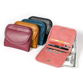 Кожаный маленький кошелек, женская короткая складная сумка для монет, zero wallet, противоугонный RFID-кошелек