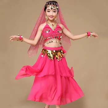 Комплект детских костюмов для танца живота, костюмы для восточных танцев, комплект для танца живота, египетская одежда для девочек из Болливуда, индийская детская одежда для танца живота