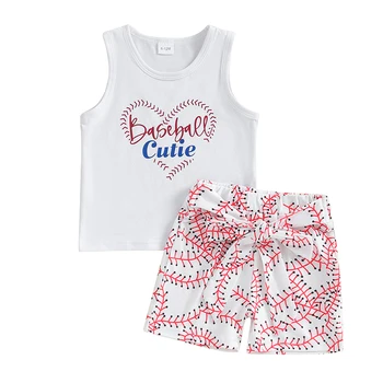 Комплект из 2 шорт для маленьких девочек с буквенным принтом, топы и шорты без рукавов с круглым вырезом