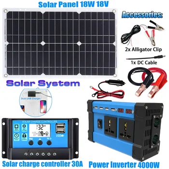 Комплект Инвертора Солнечной Панели Мощностью 4000 Вт От DC12V До AC 220V Солнечная Система В комплекте С PWM С ЖК-контроллером И Двумя USB-Источниками Солнечного Питания