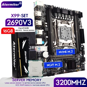 Комплект материнской платы Atermiter X99 D4 с процессором Xeon E5 2690 V3 LGA2011-3 2690v3 2690v3 16 ГБ 3200 МГц Оперативной памяти DDR4 REG ECC