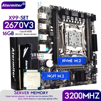 Комплект материнской платы Atermiter X99 D4 с процессором Xeon E5 2670 V3 LGA2011-3 2670V3 16 ГБ 3200 МГц оперативной памяти DDR4 REG ECC NVME M.2