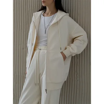 Комплект свитеров на молнии K, новинка 2023 года, женское осенне-зимнее модное простое пальто с капюшоном, костюм с прямыми брюками