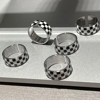 Корейское черно-белое шахматное кольцо FoYuan с простым, модным и изысканным дизайном вставки
