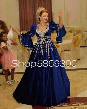 Королевское Синее Албанское Традиционное платье для выпускного вечера С кружевной аппликацией и Феей, Арабский Кафтан с длинным рукавом, Вечерний наряд, платье
