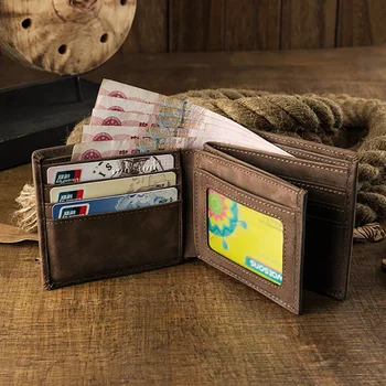 Короткий мужской кошелек из воловьей кожи AETOO, мужской кожаный кошелек в стиле ретро, кошелек с несколькими картами