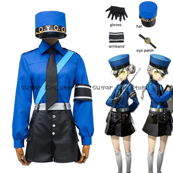 Косплей-костюм Persona 5 Twin Тюремный надзиратель Кэролайн Жюстин Косплей-униформа Костюм для вечеринки на Хэллоуин Топ + брюки + шляпа Полный комплект