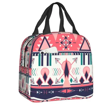 Красочный племенной богемный узор, изолированная сумка для ланча для женщин в полоску в стиле бохо, портативный кулер, термальная коробка для бенто, Школьная дорожная