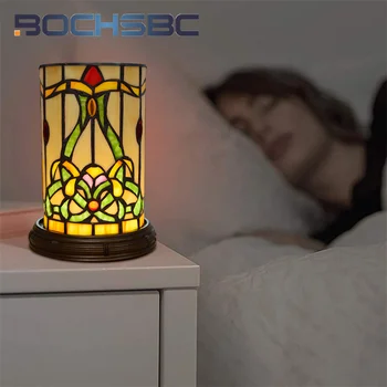 Креативная светодиодная настольная лампа с витражным стеклом BOCHSBC Tiffany, трехцветный ночник, искусство похоронит прикроватную лампу в спальне отеля