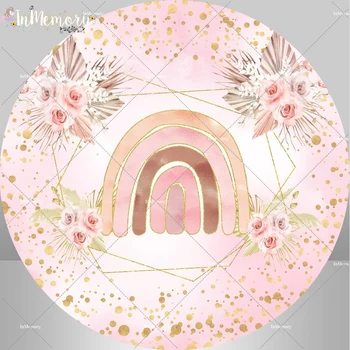 Круглый фон для 1-го дня рождения девочки в стиле бохо, Розовые цветы, золотые точки, круг, фон для обложки, баннер