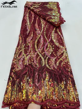 Кружевные ткани Madison African French с блестками 2023 г. Высококачественное тюлевое кружево 5 ярдов Материал для платья с вышивкой в Нигерийском стиле для вечеринки
