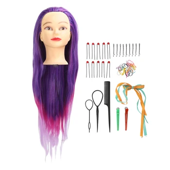 Кукла-манекен, износостойкая, реалистичная голова для тренировки кожи головы, волосы из высокотемпературного волокна градиентного цвета для обучения