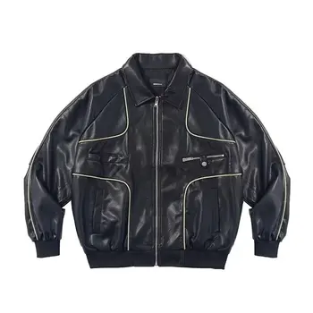 Куртка из искусственной кожи и замши, мужское модное пальто, куртка, мотоциклетные куртки в стиле хип-хоп, верхняя одежда для мужчин 2023 г.
