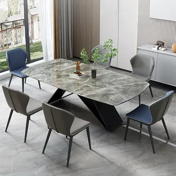 Легкий роскошный обеденный стол из яркой каменной плиты, современный минималистичный прямоугольный обеденный стол, минималистичный домашний обеденный стол