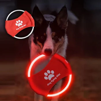 Летающий диск для собак из ТПУ с подсветкой, игра для дрессировки собак на открытом воздухе, светодиодное кольцо для метания, интерактивные игрушки для больших и средних собак