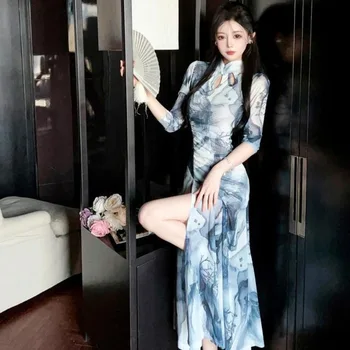 Летнее ретро-улучшенное платье Cheongsam Chi-pao 2023, Китайское традиционное платье Ципао для похудения, современное платье для ципао