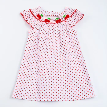 Летнее хлопковое платье с коротким рукавом до колен для маленьких девочек Girlymax в красный горошек