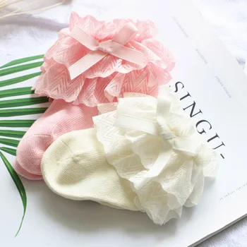 Летние Детские носки С Милыми кружевными цветочными бантиками Носки для новорожденных девочек Из Мягкого хлопка с рюшами Принцессы Для младенцев и малышей Короткие Носки