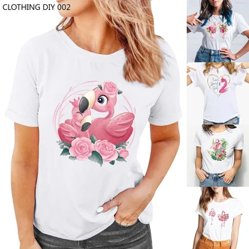 Летние Новые женские футболки Slim Fit с коротким рукавом, модная базовая футболка с круглым воротником и рисунком серии flamingo, Мягкий дышащий пуловер