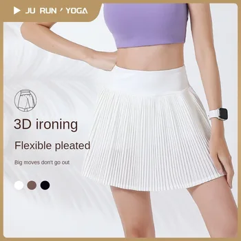 Летние новые стильные плиссированные брюки для фитнеса с 3D-принтом, женские встроенные карманы, спортивная юбка для бега, быстросохнущая юбка для йоги