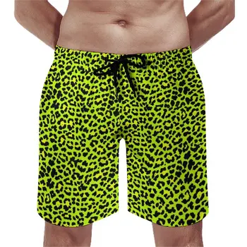 Летние пляжные шорты в стиле панк-рок, Леопардовый, для серфинга, Лаймовый, зеленый, черный, Пляжные короткие штаны, Быстросохнущие плавки, Большие размеры