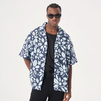 Летняя мужская рубашка оверсайз с цветочным принтом 2023 года, лиоцелл, пляжный стиль, с принтом для пар, свободные топы, пальто, размер XS-XXXL