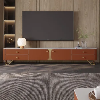 Мебель для гостиной итальянская легкая, роскошная, обшитая кожзаменителем тумба для телевизора современный простой квадратный журнальный столик из массива дерева высокого класса
