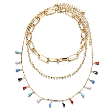 Многослойное ожерелье Модные милые бусины, очаровательное ожерелье, цепочка для скрепок, модные многослойные ожерелья с подвесками, набор ювелирных изделий